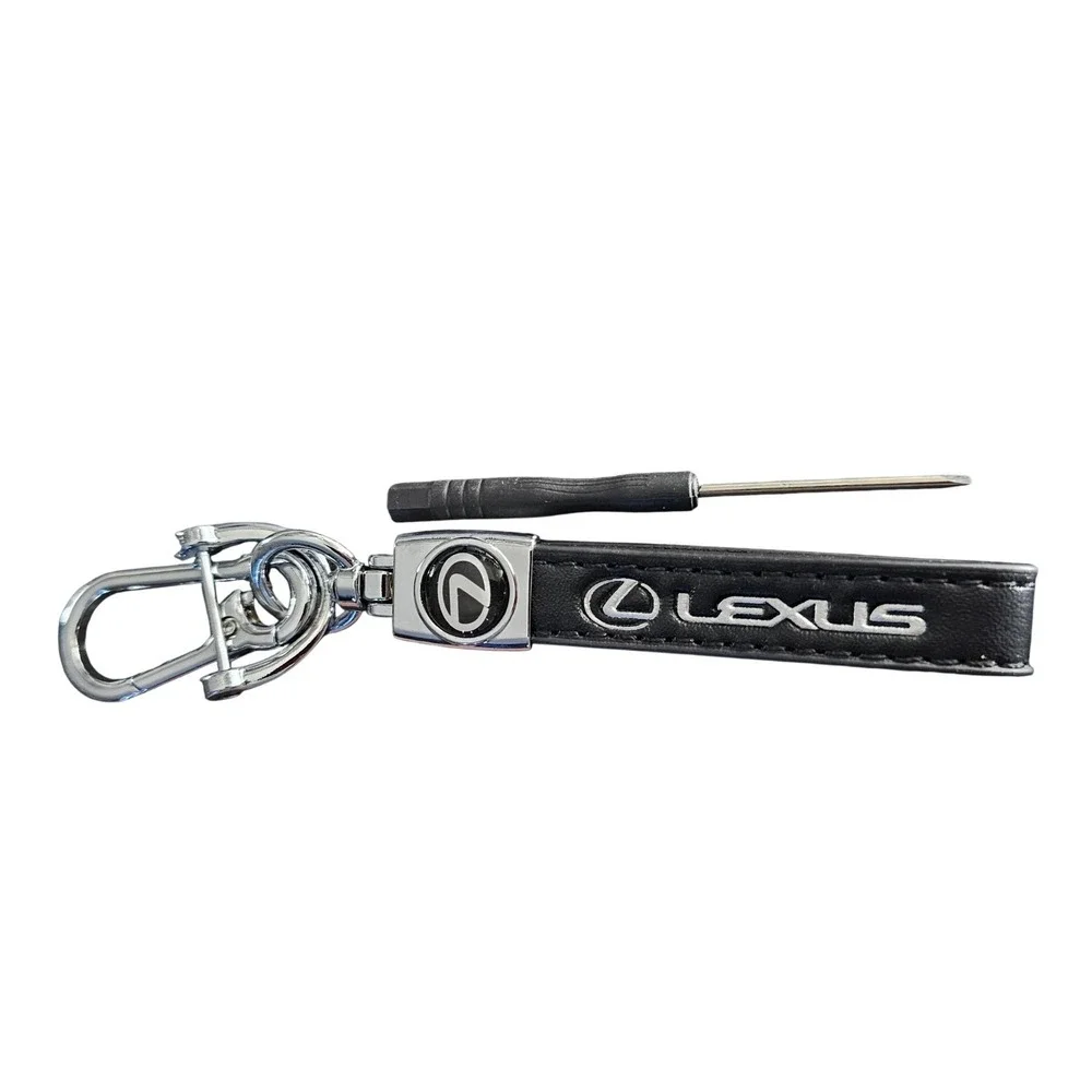 Lexus Black Leather Keychain Silver Logo Keyring Car Fob Holder with Tool